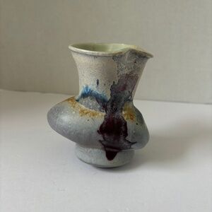 John Shed Signed Pottery Pitcher Blue/cream Drip Glaze Signed cream dispenser